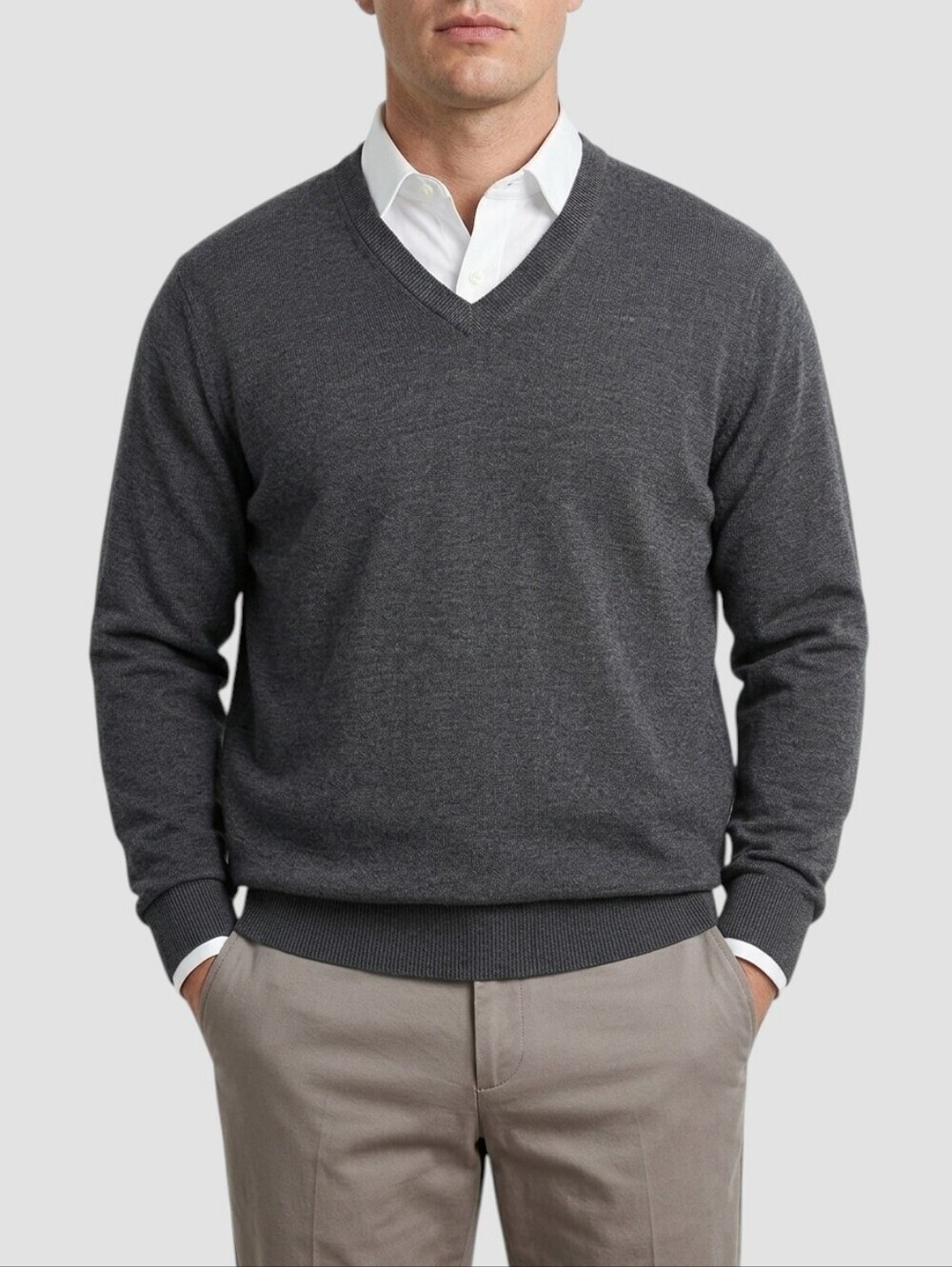 Brooks Brothers 100% Merino Wool V Neck Sweater Charcoal Gray Preppy Men's L